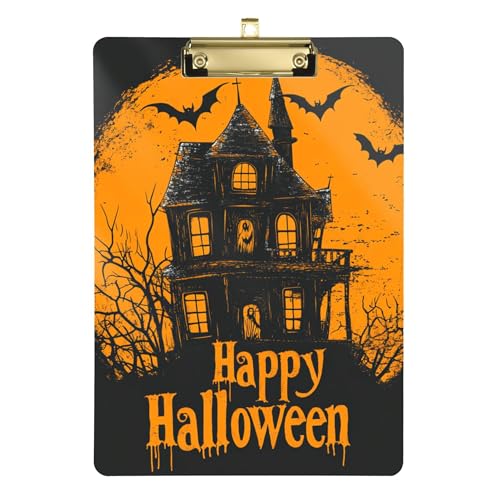 Gruseliges Klemmbrett für Halloween, Orange, A4, 31,8 x 22,9 cm, transparentes Klemmbrett mit niedrigem Profil-Clip für Pflegelaborzubehör von Wudan