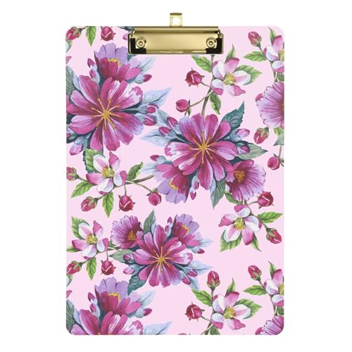 Klemmbrett mit Blumenmuster, A4, 31,8 x 22,9 cm, Kunststoff-Klemmbrett (Langwort) mit niedrigem Profil-Clip für Softball-Trainer, Büro, Meeting von Wudan