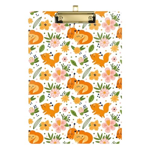 Klemmbrett mit Cartoon-Fuchs-Blumen, A4, 31,8 x 22,9 cm, dickes Klemmbrett mit flachem Profil-Clip für LKW-Fahrer, Büro, Meeting von Wudan