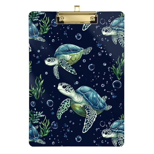 Klemmbrett mit Cartoon-Motiv brasilianische Schildkröte, Marineblau, A4, 31,8 x 22,9 cm, Ordner-Klemmbrett mit flachem Profil-Clip für Studenten, Lehrer, Büro, Meeting von Wudan