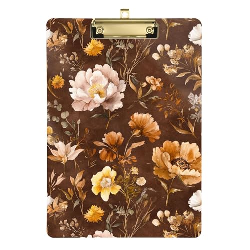 Klemmbrett mit Herbstblumen, Nelke, Braun, A4, 31,8 x 22,9 cm, Arbeits-Klemmbrett mit flachem Profil-Clip für Trainer, Büro, Dokumenten-Organizer von Wudan