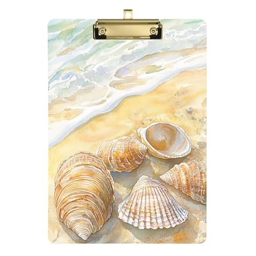 Klemmbrett mit Muscheln, die am Sandstrand liegen, A4, 31,8 x 22,9 cm, Arbeits-Klemmbrett mit flachem Profil-Clip für Arzt, Büro, Meeting von Wudan