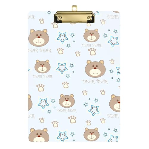 Klemmbrett mit Tiermotiv, Bären, Sterne, A4, 31,8 x 22,9 cm, Ordner-Klemmbrett mit flachem Profil-Clip für Trainer, Büro, Dokumenten-Organizer von Wudan