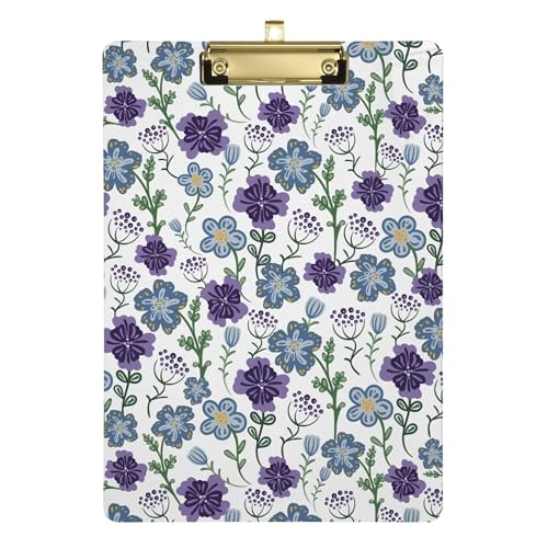 Klemmbrett mit floralem Muster, lila Blumen und Blätter, A4, 31,8 x 22,9 cm, Mädchen-Klemmbrett mit flachem Profil-Clip für medizinisches Zuhause von Wudan