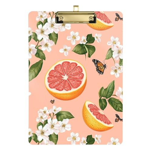 Klemmbrett mit frischem Grapefruit-Frucht-Pfirsich-Clip, A4-Größe, 31,8 x 22,9 cm, Klemmbrett, Ordner mit niedrigem Profil-Clip für Studenten, Lehrer, Laborzubehör von Wudan