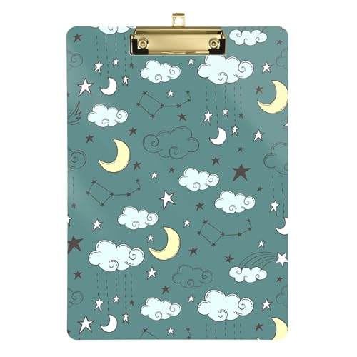 Magic Stars Moons Klemmbrett-Mappe, A4, 31,8 x 22,9 cm, Kunst-Klemmbrett mit flachem Profil-Clip für medizinische Unternehmer von Wudan