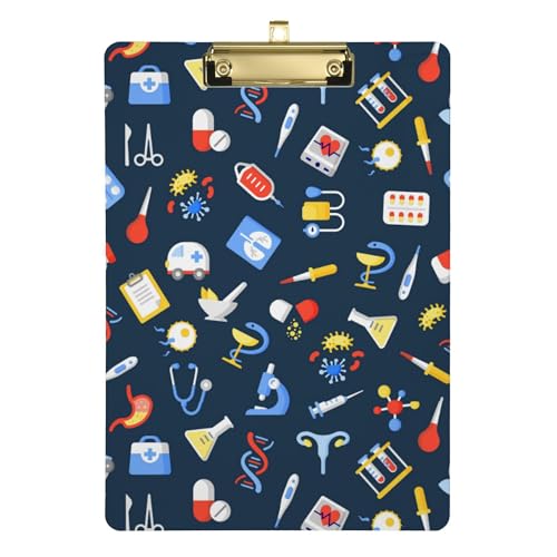 Medizin-Symbole, Cartoon-Clipboard, A4, Größe 31,8 x 22,9 cm, Klemmbrett-Clip mit flachem Profil-Clip für Coaching, Elementar, Blau von Wudan