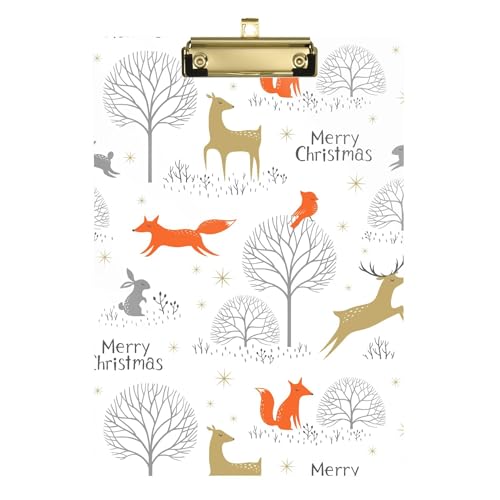 Merry Christmas Fox Rabbits Ordner mit Klemmbrett, A4, 31,8 x 22,9 cm, Inspektor-Klemmbrett mit flachem Profil-Clip für Krankenschwestern, Laborzubehör von Wudan