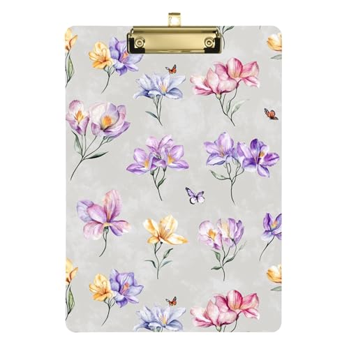 Nature Freesia Klemmbrett-Mappe, A4, 31,8 x 22,9 cm, Metall-Klemmbrettmappe mit niedrigem Profil-Clip für Stillen, Outdoor-Skizzieren, Grau von Wudan