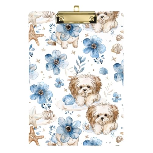 Niedliche Hunde blaue Blumen Seastars Acryl-Klemmbretter A4 Größe 31,8 x 22,9 cm Metall-Klemmbretter mit niedrigem Profil-Clip für Fußballtrainer Klassenzimmer von Wudan