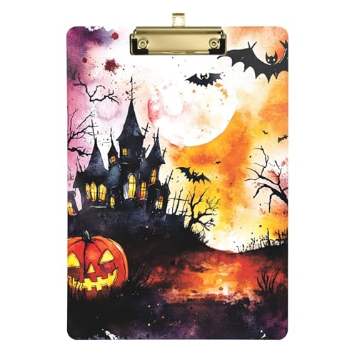 Nightmare Halloween-Klemmbrett mit Fledermäusen und Kürbis, A4-Größe, 31,8 x 22,9 cm, Ordner-Klemmbrett mit niedrigem Profil-Clip für Beobachtungsaufzeichnung, Outdoor-Skizzieren von Wudan