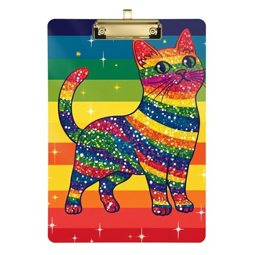 Pride Month Bunte Katzen-Regenbogenstreifen, Ordner mit Klemmbrett, A4-Größe, 31,8 x 22,9 cm, Klemmbrett-Ordner mit flachem Profil-Clip für LKW-Fahrer von Wudan