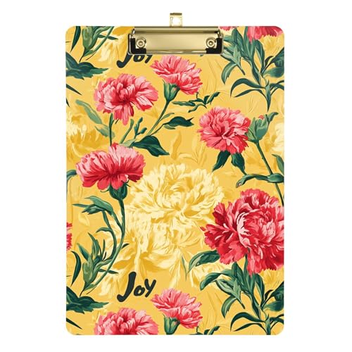 Retro Dianthus Klemmbrett-Mappe, A4, 31,8 x 22,9 cm, Metall-Klemmbretter mit niedrigem Profil-Clip für Stillen, Outdoor-Skizzieren, goldfarben von Wudan