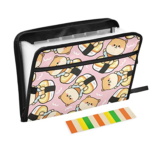 Shiba Inu Sushi-Fächermappe mit 13 Fächern, A4-Papier, Dokumenten-Organizer, Ordner mit Reißverschluss, für Firma, Büro, Lehrer, Studenten, Bibliothekar, Geschenke von Wudan