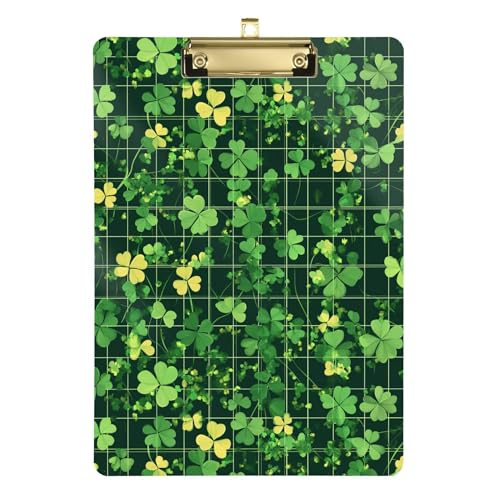 St.Patrick's Green Kleeblätter Acryl-Klemmbretter A4 Größe 31,8 x 22,9 cm Metall-Klemmbretter mit niedrigem Profil-Clip für Fußballtrainer, Büro, Dokumenten-Organizer von Wudan