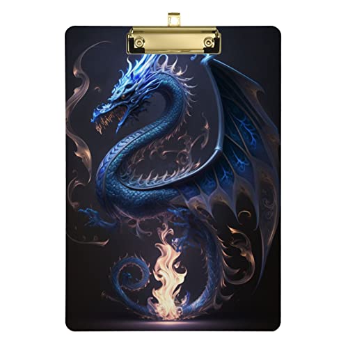 The Blue Dragon Acryl-Klemmbrett, A4, 31,8 x 22,9 cm, mit Metallclip, PVC-Klemmbretter für Studenten, Kinder, Büro, Aktenordner, Krankenschwestern, Outdoor-Skizzieren von Wudan