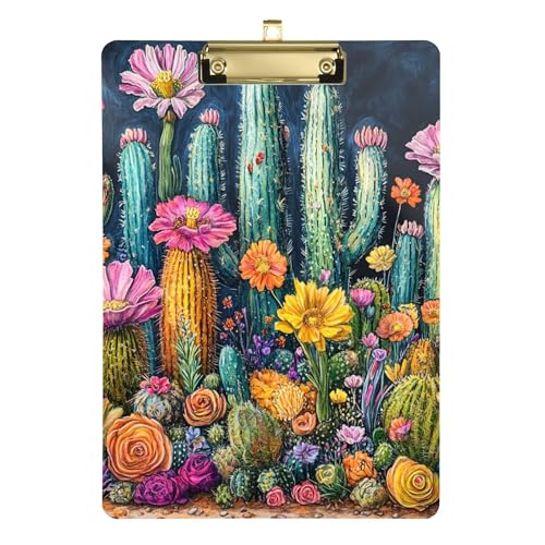 Unique Flowers Vintage Kaktus Acryl Klemmbretter A4 Größe 31,8 x 22,9 cm Menü-Klemmbretter mit niedrigem Profil-Clip für Polizei Outdoor Skizzieren von Wudan