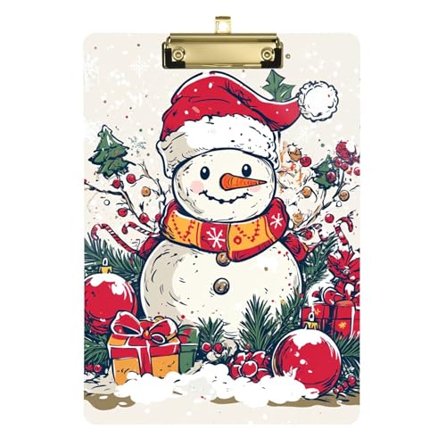 Weihnachts-Klemmbrett mit Schneemann, Acryl, A4, 31,8 x 22,9 cm, transparentes Klemmbrett mit flachem Profil-Clip für LKW-Fahrer, Apotheke, Rot von Wudan