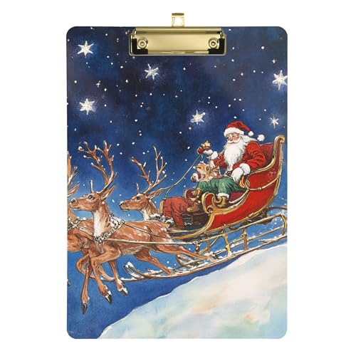 Weihnachtsmann reitet Schlitten Rentier Sternenhimmel Ordner mit Klemmbrett A4 Größe 31,8 x 22,9 cm Menü-Klemmbretter mit niedrigem Profil-Clip für Softball-Trainer Bürobedarf von Wudan