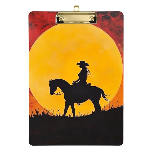 Western Cowgirl Sunset Klemmbretter A4 Größe 31,8 x 22,9 cm Ordner-Klemmbrett mit niedrigem Profil-Clip für Trainer, Outdoor-Skizzieren von Wudan