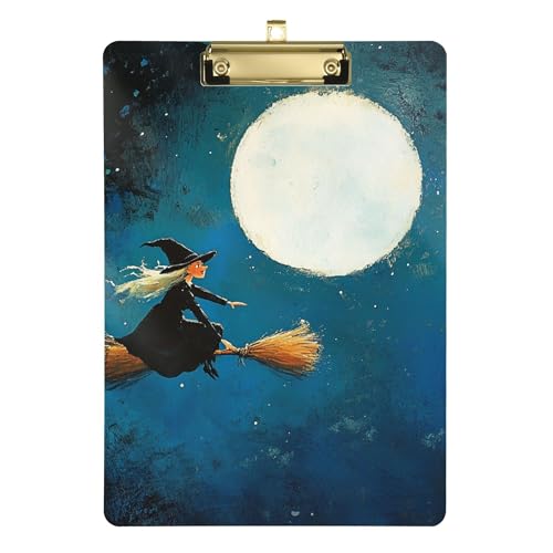 Witch is Flying on Her Broomstick Ordner mit Klemmbrett, A4, 31,8 x 22,9 cm, Arbeitsklemmbrett mit niedrigem Profil-Clip für Trainer, Outdoor-Skizzieren von Wudan