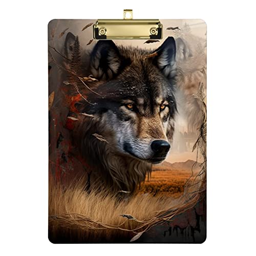 Wolf Silhouette in Western Acryl Klemmbrett A4 12,5 x 9 Zoll mit Clip PVC Klemmbretter für Frauen Mädchen Büro Aktenordner Ärzte Outdoor Skizzieren von Wudan