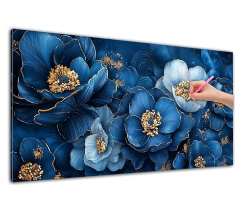 Diamond Painting Blume, Diamond Painting Erwachsene, 5D DIY Blau Diamant Malerei Bilder Cross Stickerei Kits, Bastelset Erwachsene Mosaikherstellung für Wohnzimmer, Heimdekoration, (40x80cm) D-8 von Wuiddnng