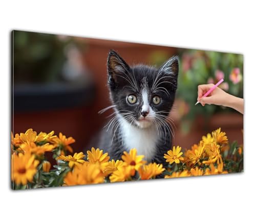 Diamond Painting Erwachsene, Diamant Painting Bilder Katze 50x100cm, DIY Crystal Strass Kreuzstich Stickerei Kunst Diamant Malerei Kit, 5D Diamond Malerei Blume für Geschenke, Home Wand Dekor, G-36 von Wuiddnng