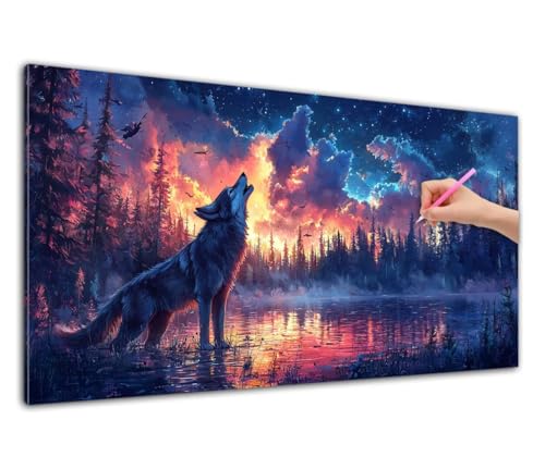 Diamond Painting Erwachsene, Diamant Painting Bilder Wolf 60x120cm, DIY Crystal Strass Kreuzstich Stickerei Kunst Diamant Malerei Kit, 5D Diamond Malerei Aurora für Geschenke, Home Wand Dekor, M-29 von Wuiddnng