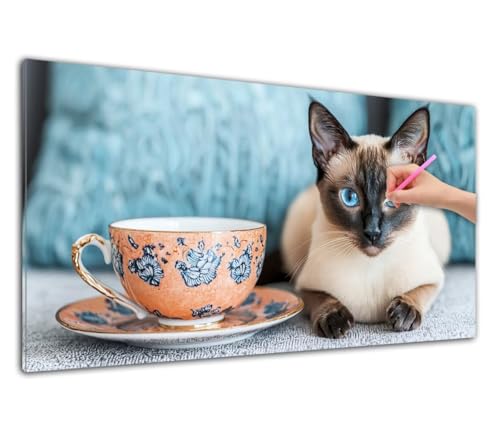 Diamond Painting Katze, Diamond Painting Erwachsene, 5D DIY Kaffee Diamant Malerei Bilder Cross Stickerei Kits, Bastelset Erwachsene Mosaikherstellung für Wohnzimmer, Heimdekoration, (50x100cm) M-88 von Wuiddnng