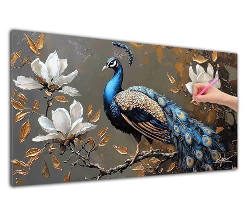 Diamond Painting Pfau, Diamond Painting Erwachsene, 5D DIY Retro Diamant Malerei Bilder Cross Stickerei Kits, Bastelset Erwachsene Mosaikherstellung für Wohnzimmer, Heimdekoration, (50x100cm) D-7 von Wuiddnng