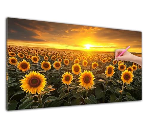 Diamond Painting Sonnenblume, Diamond Painting Erwachsene, 5D DIY Sonnenuntergang Diamant Malerei Bilder Cross Stickerei Kits, Bastelset Erwachsene Mosaikherstellung für Zimmer Dekor, (50x100cm) C-92 von Wuiddnng