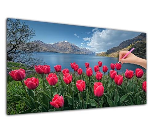 Diamond Painting XXL, 5D Tulpe Diamant Painting Bilder, Landschaft Diamond Malerei Set für Erwachsene und Anfänger, DIY Diamant Kunst Mosaikherstellung Basteln Erwachsene für Wanddeko 80x160cm D-0 von Wuiddnng