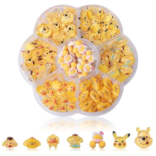 140 Pcs Nail Charms,7 Styles Kawaii 3D Flatback Cartoon Yellow Series Charms for Nail Acrylic Slime Resin Charm for Cute DIY Nail Art Decorations Supplies,Hair Clips and Phone Cases Etc von Wuiil