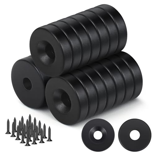 Wukong 20 StüCk Schwarze Runde Magnete, 12x3 Mm Mini-Magnete Mit Loch, Topfmagnete Mit Schrauben FüR KüHlschrank, Whiteboard, Pinnwand, BüRo Und Bastelarbeiten von Wukong