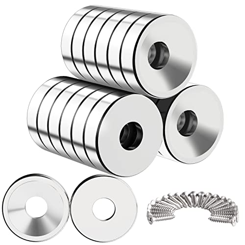 Wukong Neodym Magnete mit Loch 12x3mm 20 Stück Extra Stark Magnet Klein mit Schrauben Flachfür Magnetplatte, Küche, Kühlschrank und Werkzeugraum von Wukong