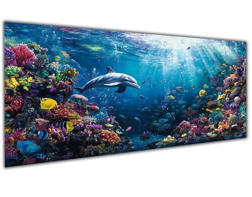 5D Diamond Painting Erwachsene Delphin, Diamond Painting Zubehör Seabed Diamond Painting XXL, DIY Vollbohrer Diamant Painting Stickerei Set Kreuzstich, Diamond Painting für Zimmer Deko 30x60cm-LL110 von Wuleogxi