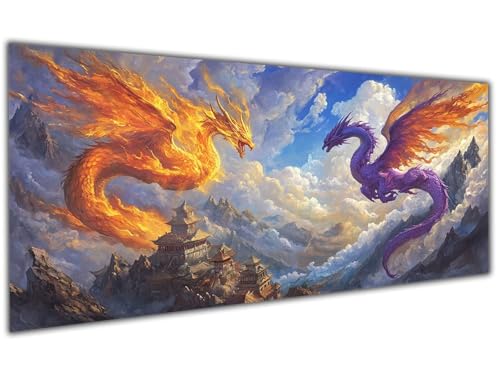 5D Diamond Painting Erwachsene Drachen, Diamond Painting Zubehör Landscape Diamond Painting XXL, DIY Vollbohrer Diamant Painting Stickerei Set Kreuzstich, Diamond Painting für Zimmer Deko 30x60cm-LL91 von Wuleogxi