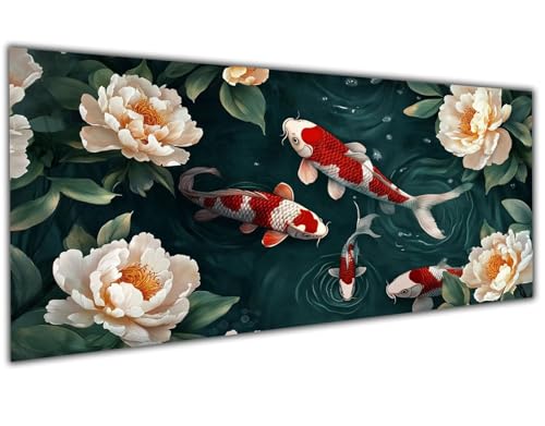 5D Diamond Painting Erwachsene Koi, Diamond Painting Zubehör Peony Flower Diamond Painting XXL, DIY Vollbohrer Diamant Painting Stickerei Set Kreuzstich, Diamond Painting für Zimmer Deko 30x60cm-LL64 von Wuleogxi