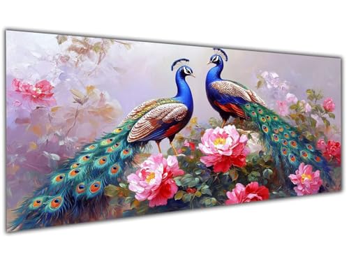 5D Diamond Painting Erwachsene Pfau,Diamond Painting Zubehör Peony Flower Diamond Painting XXL,DIY Vollbohrer Diamant Painting Stickerei Set Kreuzstich,Diamond Painting für Zimmer Deko 30x60cm-LL145 von Wuleogxi