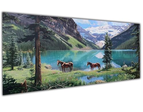 5D Diamond Painting Erwachsene See, Diamond Painting Zubehör Horse Diamond Painting XXL, DIY Vollbohrer Diamant Painting Stickerei Set Kreuzstich, Diamond Painting Kinder für Zimmer Deko 30x60cm-LL927 von Wuleogxi