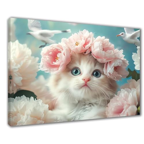 Diamond Painting Erwachsene Katze Diamond Painting XXL 90x120 cm Blumen Diamant Malerei Kinder Anfänger DIY 5D Malen nach Zahlen Stickerei Bastelset Wohnzimmer Deko, Mädchen/Jungs Geschenk F1-468 von Wuleogxi