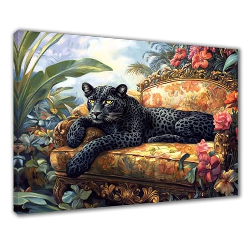 Diamond Painting Erwachsene Leopard Diamond Painting XXL 60x80 cm Blume Diamant Malerei Kinder Anfänger DIY 5D Malen nach Zahlen Stickerei Bastelset Wohnzimmer Deko, Mädchen/Jungs Geschenk F1-412 von Wuleogxi