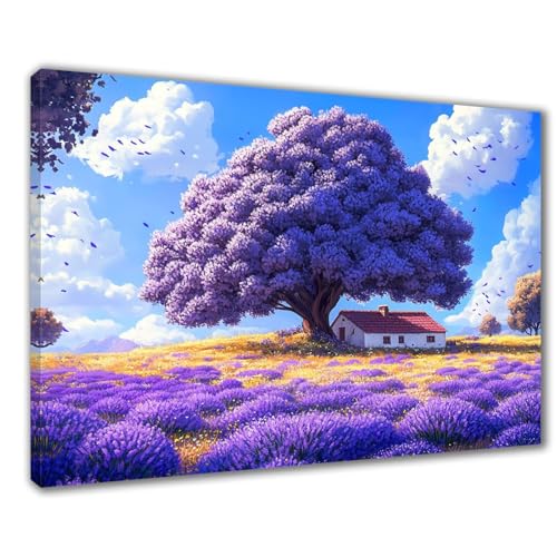 Diamond Painting Erwachsene Lila Baum Diamond Painting XXL 80x100 cm Landschaft Diamant Malerei Kinder Anfänger DIY 5D Malen nach Zahlen Stickerei Bastelset Wohnzimmer Deko, Mädchen Geschenk F1-538 von Wuleogxi