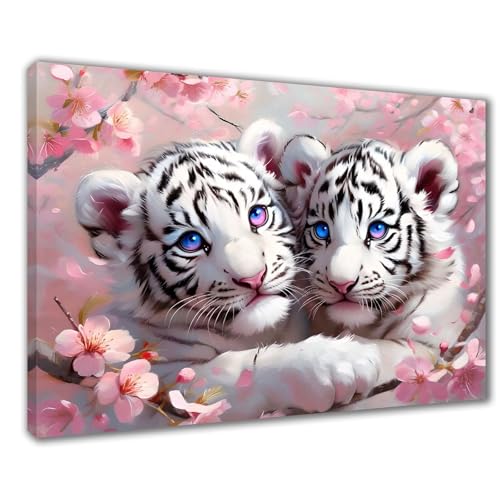 Diamond Painting Erwachsene Tiger Diamond Painting XXL 40x50 cm Rosa Blume Diamant Malerei Kinder Anfänger DIY 5D Malen nach Zahlen Stickerei Bastelset Wohnzimmer Deko, Mädchen/Jungs Geschenk F1-20 von Wuleogxi