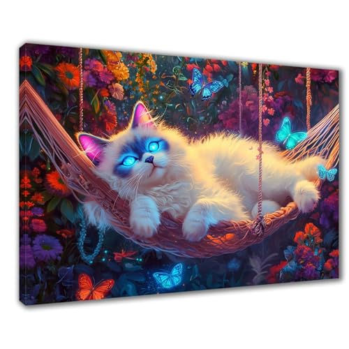 Diamond Painting Katze Diamond Painting Erwachsene Groß XXL Blume 50x70 cm Diamant Malerei Kinder Anfänger DIY 5D Mosaikherstellung Malen nach Zahlen Stickerei Deko, Geschenk zum Muttertag F1-146 von Wuleogxi