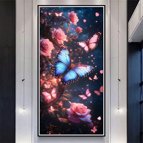 Diamond Painting XXL 100x200cm Blume,DIY Diamond Painting Erwachsene Butterfly Diamond Painting Kinder,5D Vollbohrer Diamant Painting Bilder Basteln Erwachsene für Zimmer Deko,Geschenke Frauen-LL1205 von Wuleogxi