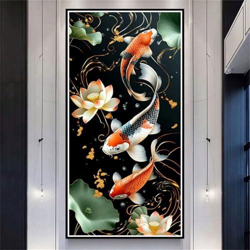 Diamond Painting XXL 100x200cm Goldfisch,DIY Diamond Painting Erwachsene Lotus Diamond Painting Kinder,5D Vollbohrer Diamant Painting Bilder Basteln Erwachsene für Zimmer Deko,Geschenke Frauen-LL1218 von Wuleogxi