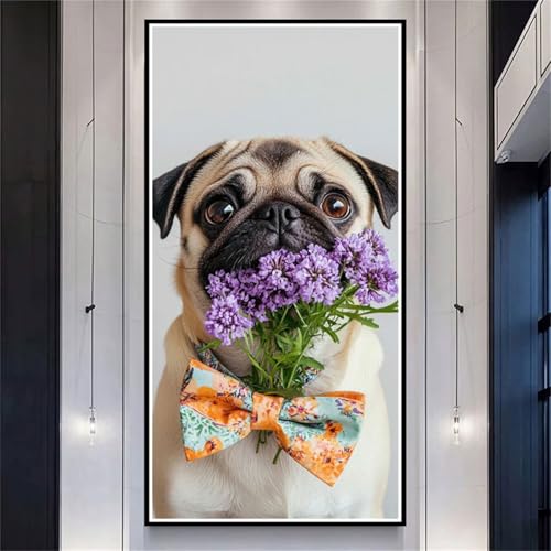 Diamond Painting XXL 100x200cm Hund,DIY Diamond Painting Erwachsene Purple Flower Diamond Painting Kinder,Vollbohrer Diamant Painting Bilder Basteln Erwachsene für Zimmer Deko,Geschenke Frauen-LL1170 von Wuleogxi