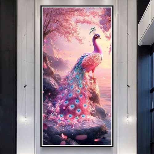 Diamond Painting XXL 100x200cm Pfau,DIY Diamond Painting Erwachsene Pink Tree Diamond Painting Kinder,5D Vollbohrer Diamant Painting Bilder Basteln Erwachsene für Zimmer Deko,Geschenke Frauen-LL1219 von Wuleogxi